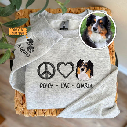 Custom Embroidered Peace Love Pet with Names Sweatshirt