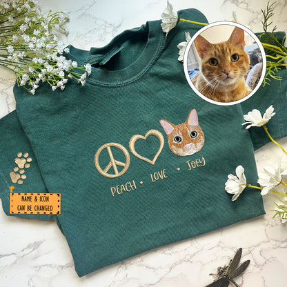 Custom Embroidered Peace Love Pet with Names T-Shirt