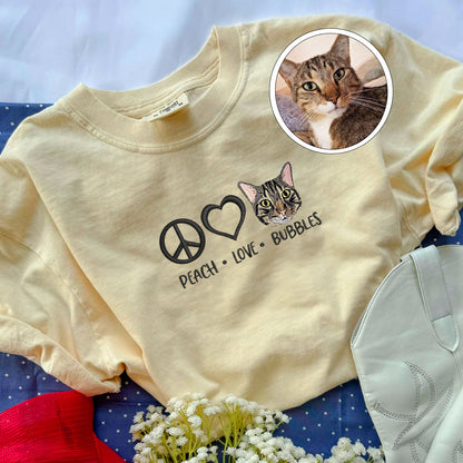 Custom Embroidered Peace Love Pet with Names T-Shirt