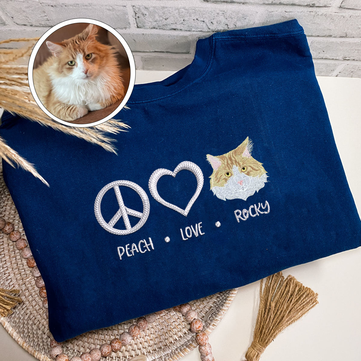 Custom Embroidered Peace Love Pet with Names T-Shirt