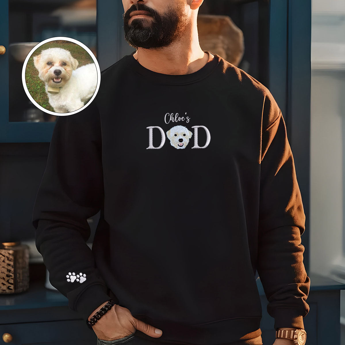 Custom Embroidered Pet Dad with Pet name Sweatshirt