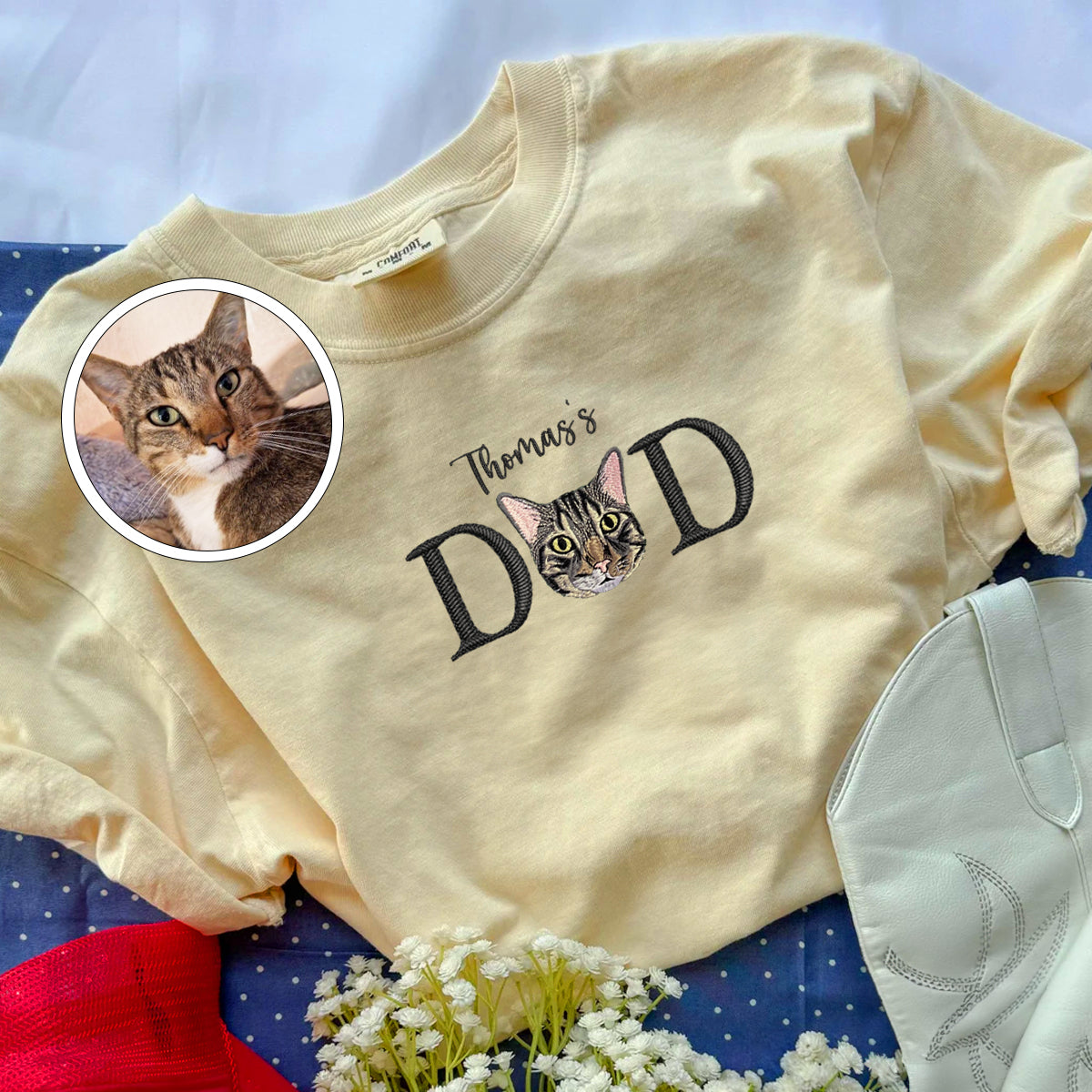 Custom Embroidered Pet Dad with Pet name T-Shirt