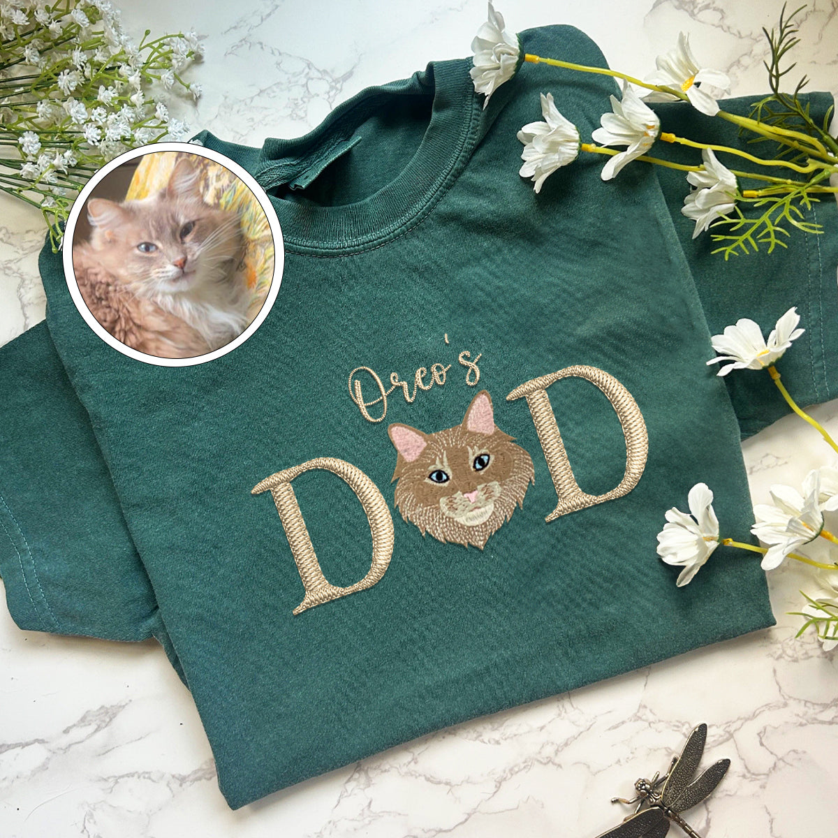 Custom Embroidered Pet Dad with Pet name T-Shirt