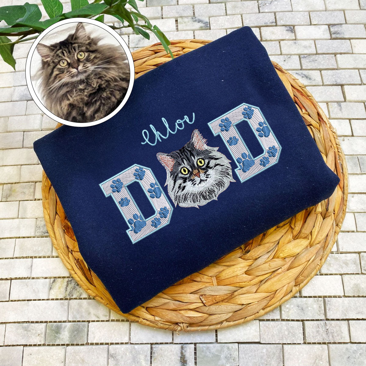 Custom Embroidered Pet Dad with Pet photo Sweatshirt