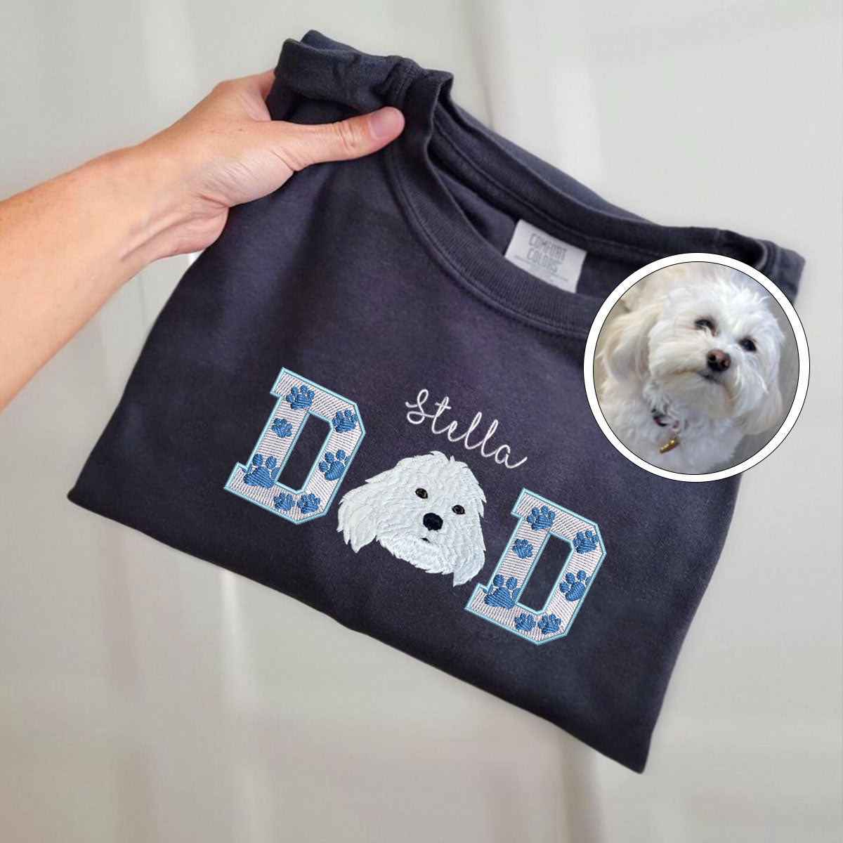 Custom Embroidered Pet Dad with Pet photo T-Shirt