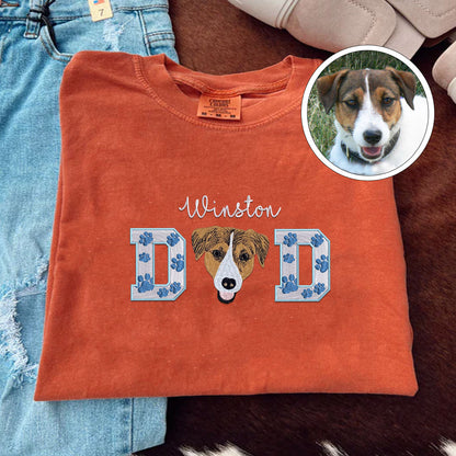 Custom Embroidered Pet Dad with Pet photo T-Shirt