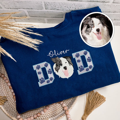 Custom Embroidered Pet Dad with Pet photo T-Shirt