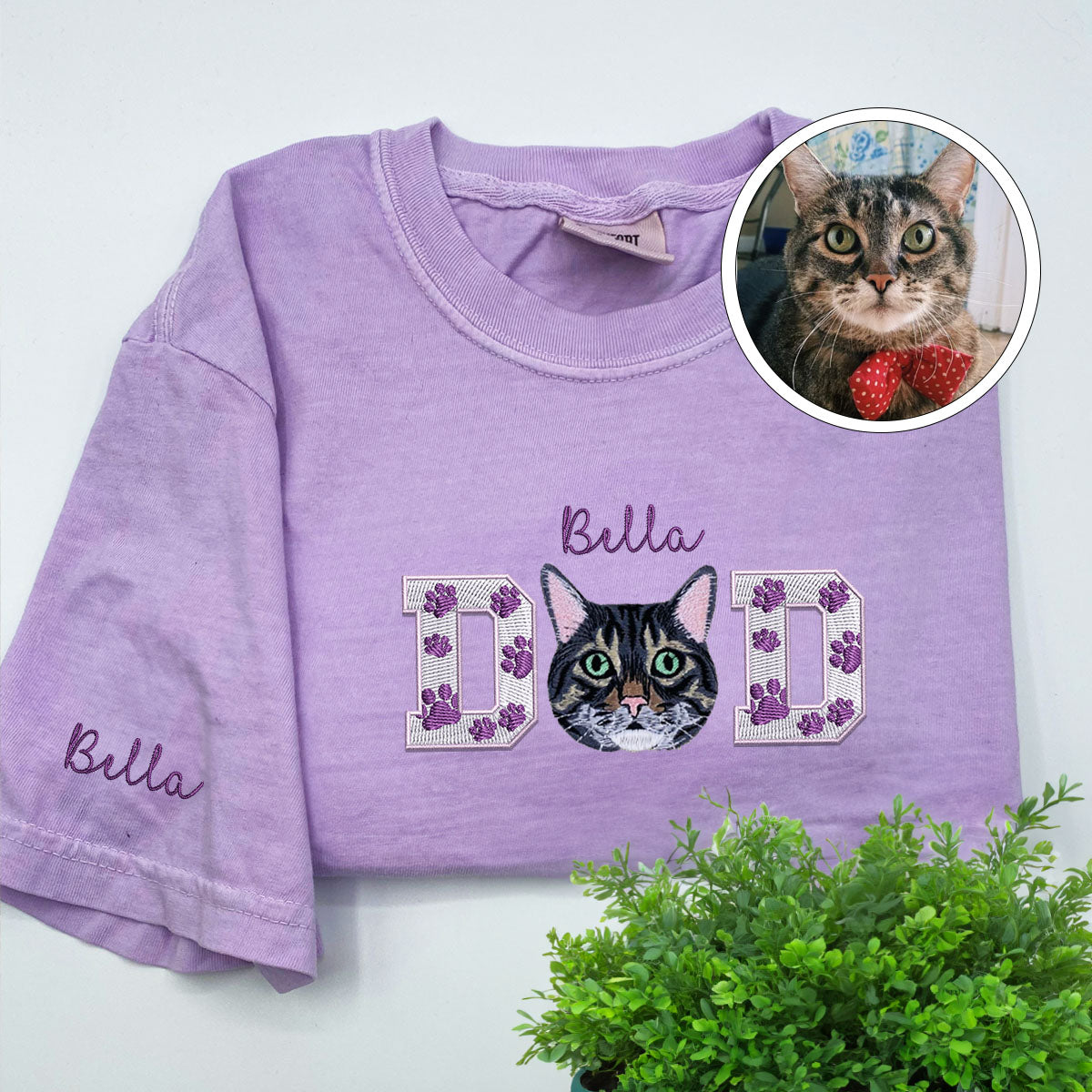 Custom Embroidered Pet Dad with Pet photo T-Shirt