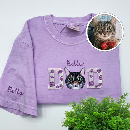 Custom Embroidered Pet Dad with Pet photo T-Shirt