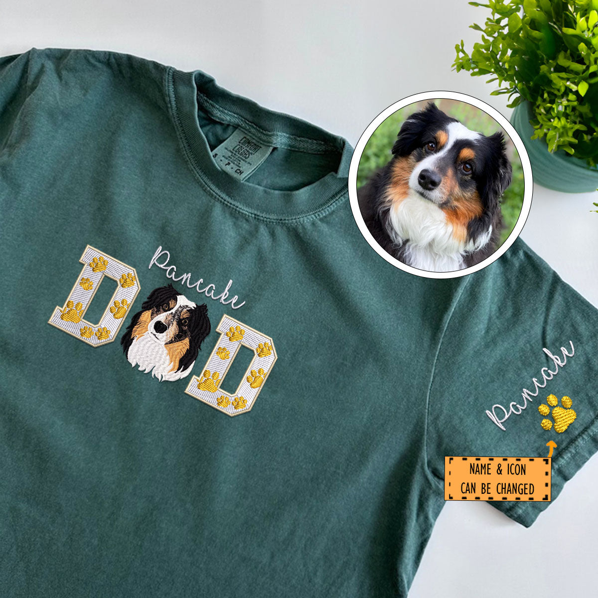 Custom Embroidered Pet Dad with Pet photo T-Shirt