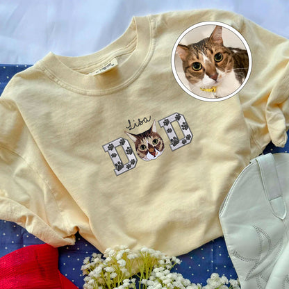 Custom Embroidered Pet Dad with Pet photo T-Shirt