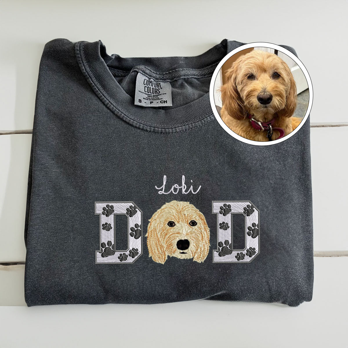 Custom Embroidered Pet Dad with Pet photo T-Shirt