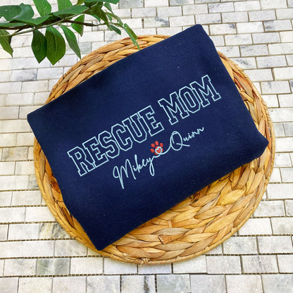 Custom Embroidered Rescue Mom with Names Hoodie