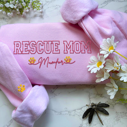 Custom Embroidered Rescue Mom with Names Hoodie