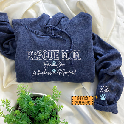 Custom Embroidered Rescue Mom with Names Hoodie