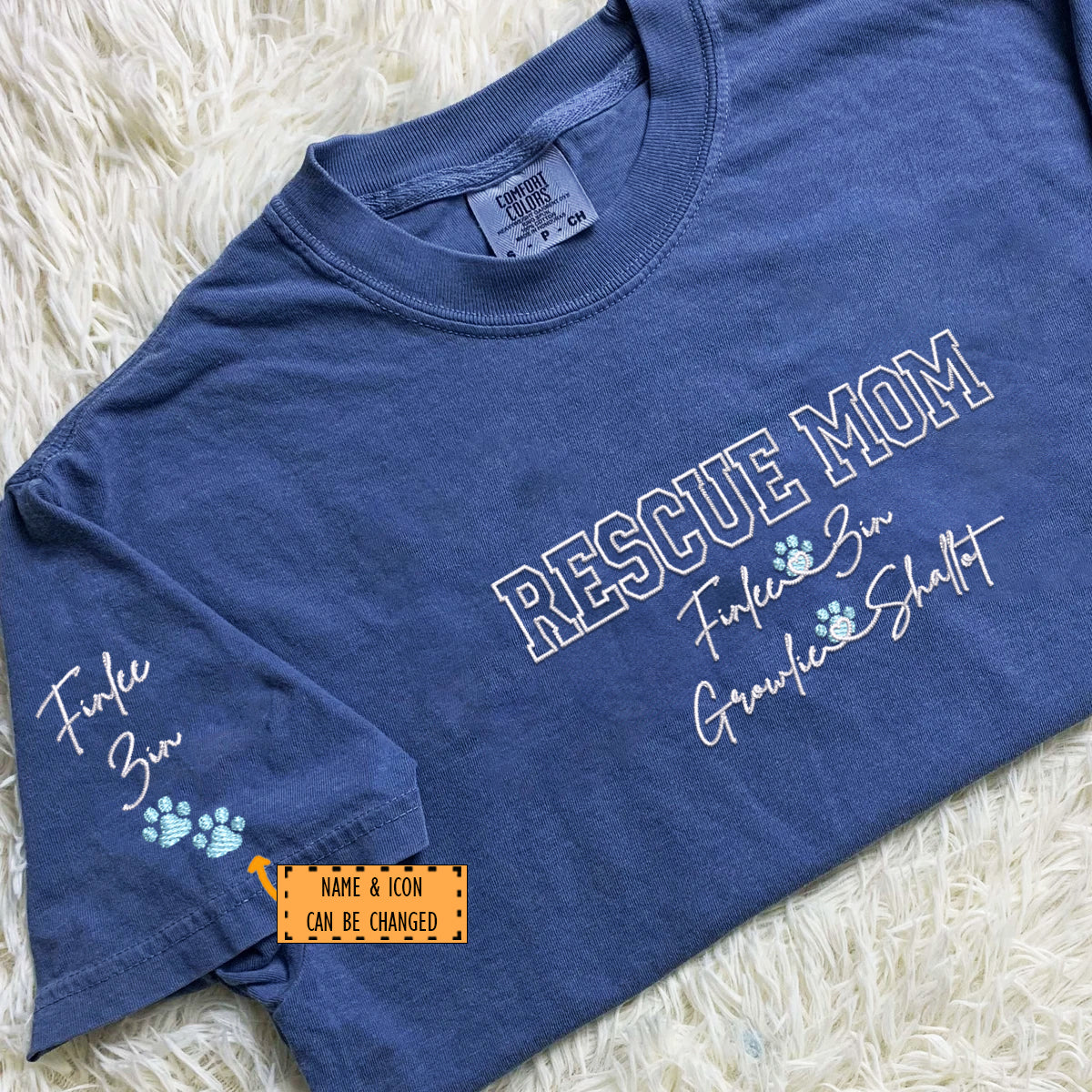 Custom Embroidered Rescue Mom with Names T-Shirt