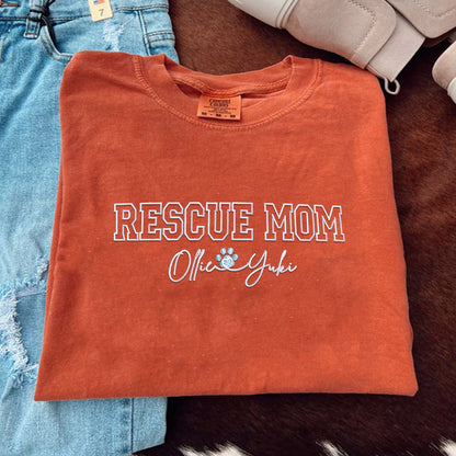 Custom Embroidered Rescue Mom with Names T-Shirt