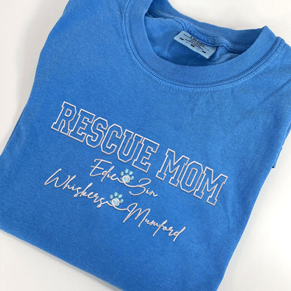 Custom Embroidered Rescue Mom with Names T-Shirt