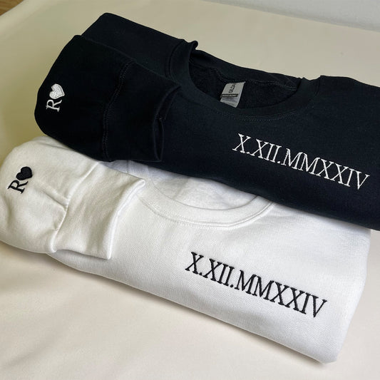 Custom Embroidered Roman Numeral Sweatshirt Hoodie – Personalized Anniversary Date Gift for Couples