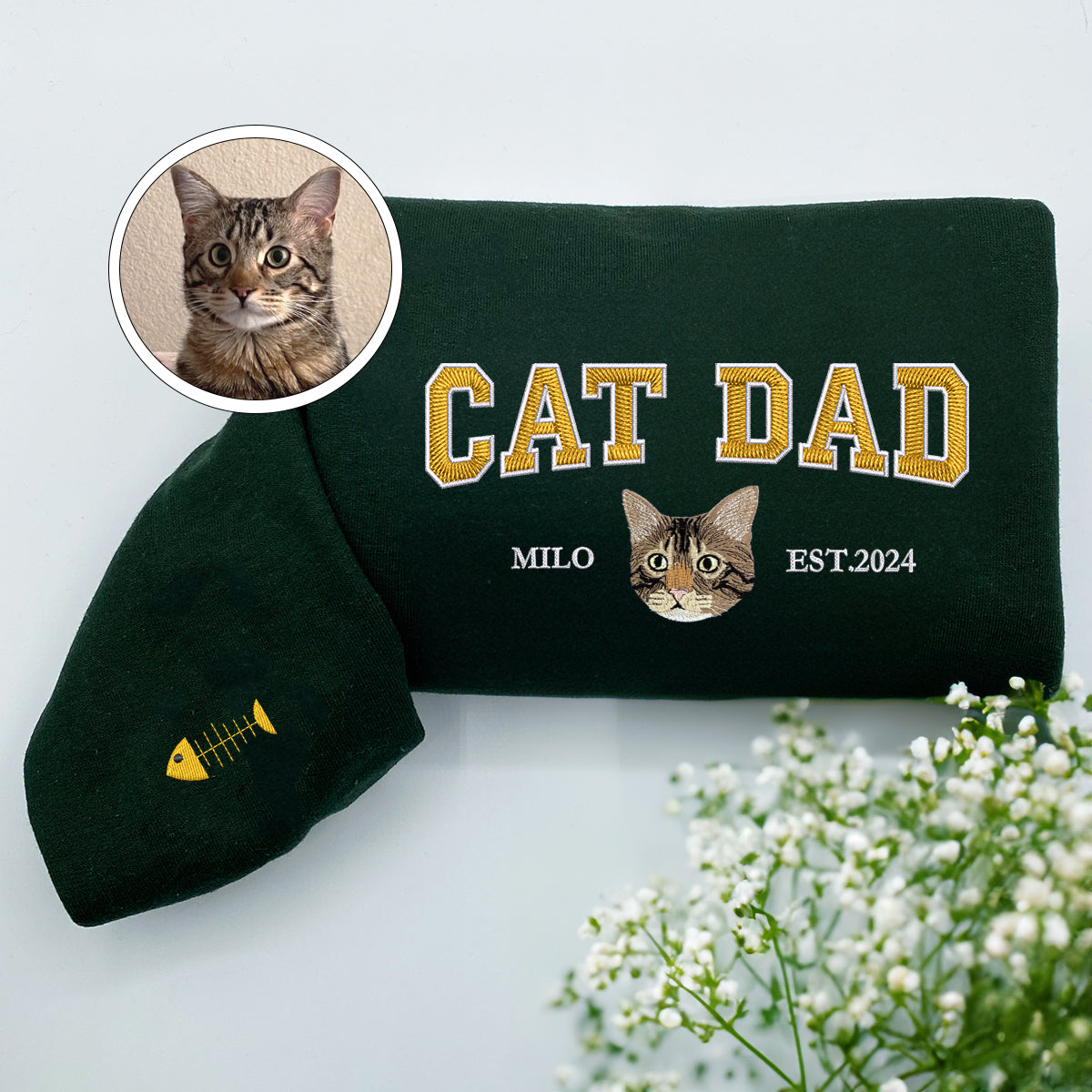 Custom Embroidered Varsity Cat Dad Sweatshirt