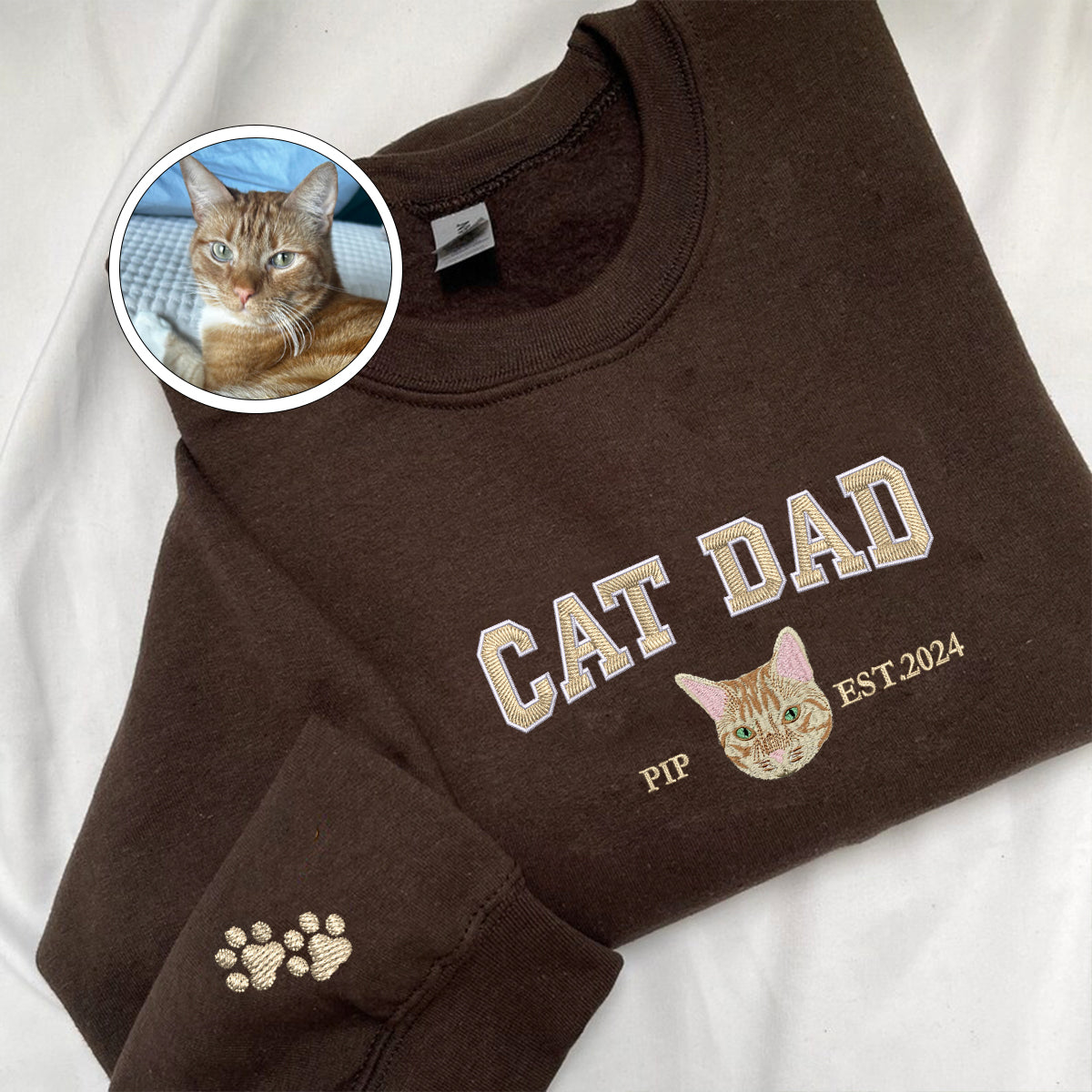 Custom Embroidered Varsity Cat Dad Sweatshirt