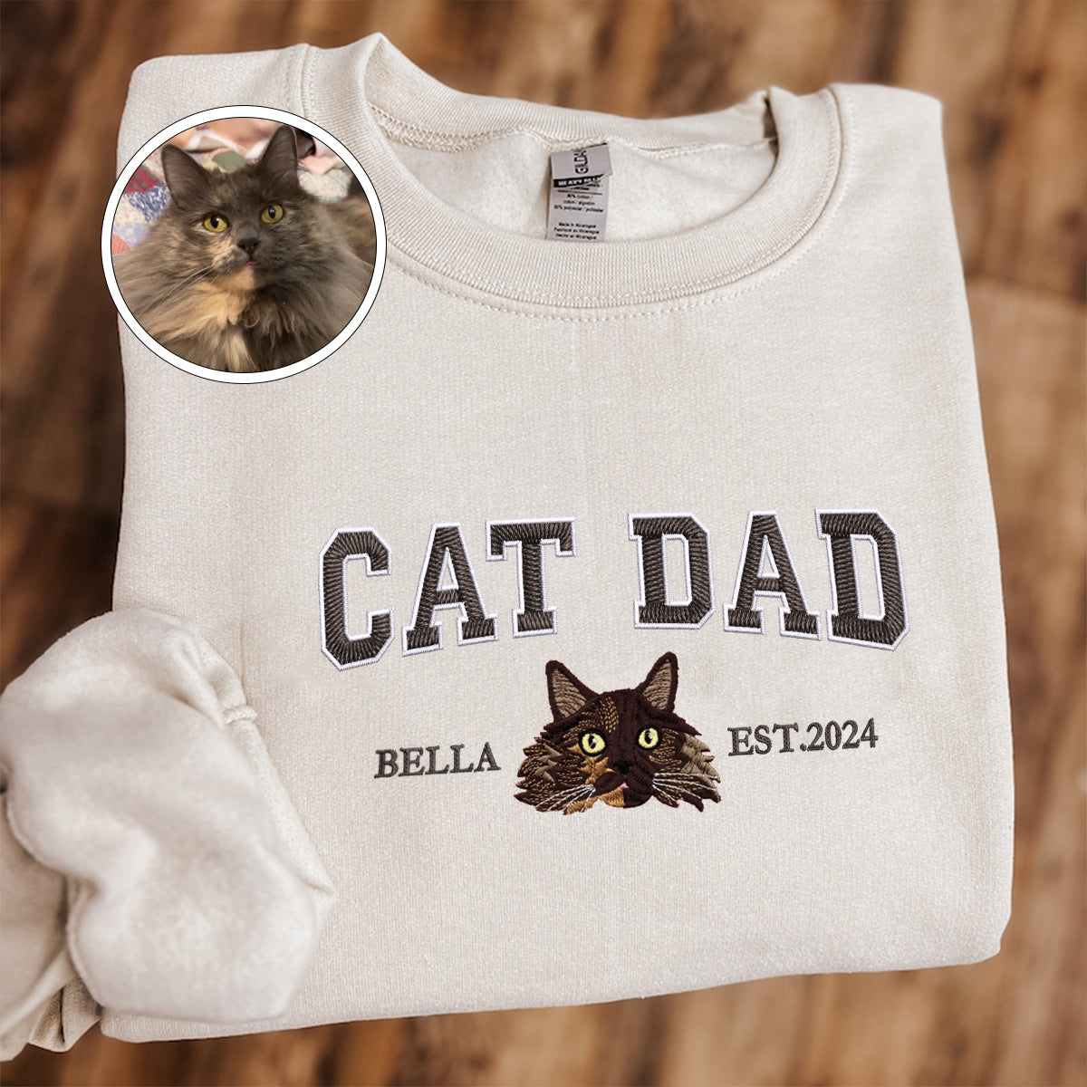 Custom Embroidered Varsity Cat Dad Sweatshirt