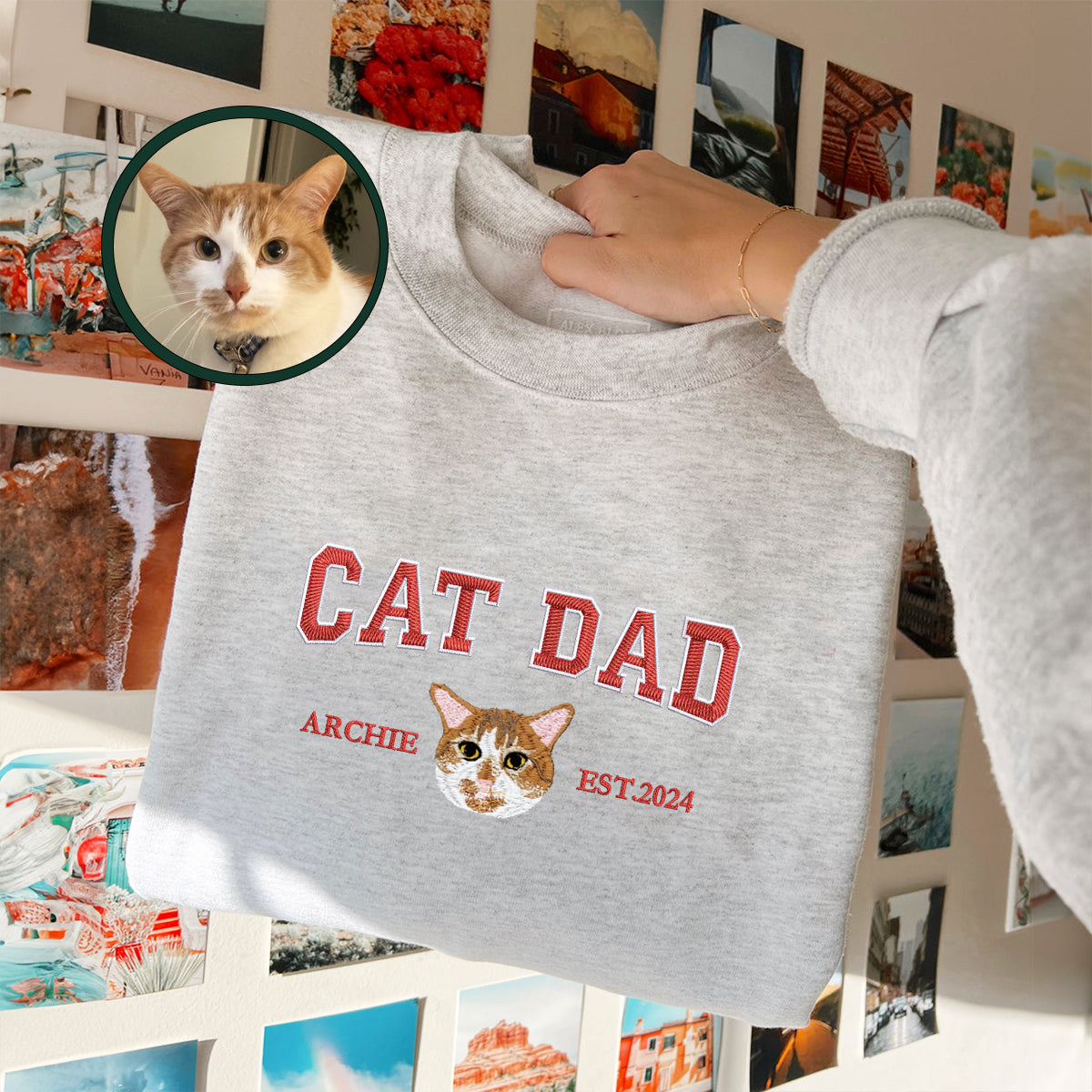 Custom Embroidered Varsity Cat Dad Sweatshirt