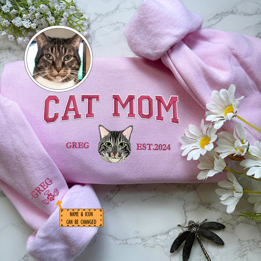 Custom Embroidered Varsity Cat Mom Sweatshirt