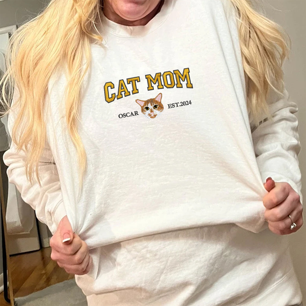 Custom Embroidered Varsity Cat Mom Sweatshirt