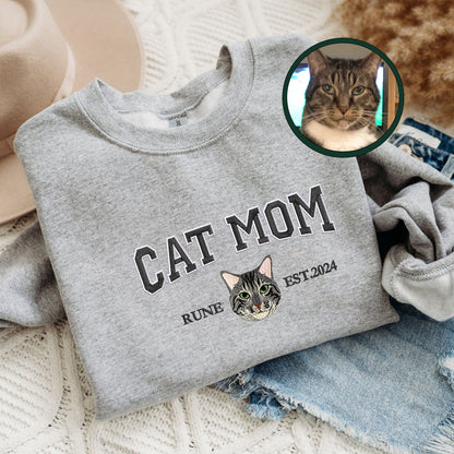 Custom Embroidered Varsity Cat Mom Sweatshirt