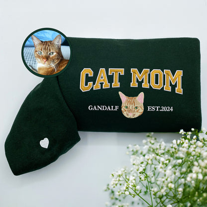 Custom Embroidered Varsity Cat Mom Sweatshirt