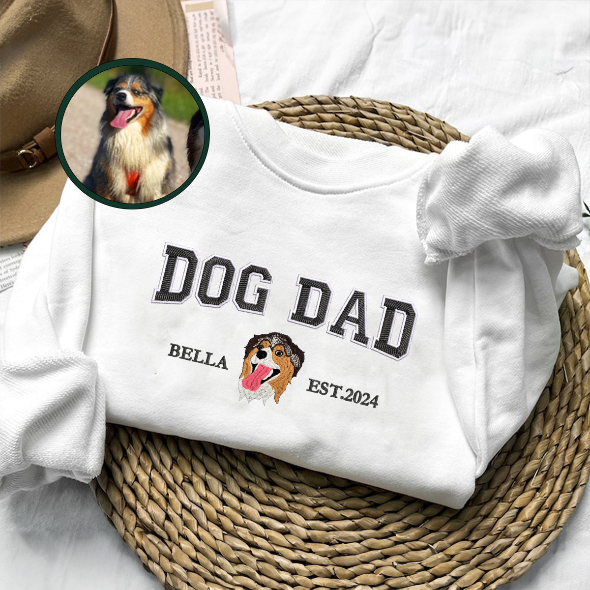 Custom Embroidered Varsity Dog Dad Sweatshirt