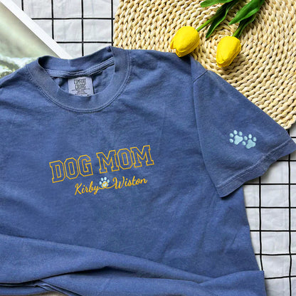 Custom Embroidered Dog Mom with Names T-Shirt