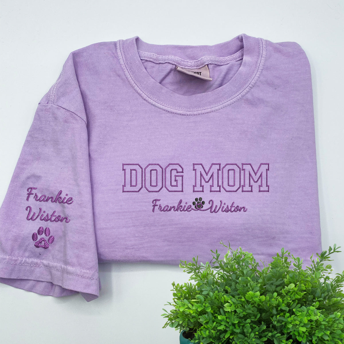 Custom Embroidered Dog Mom with Names T-Shirt