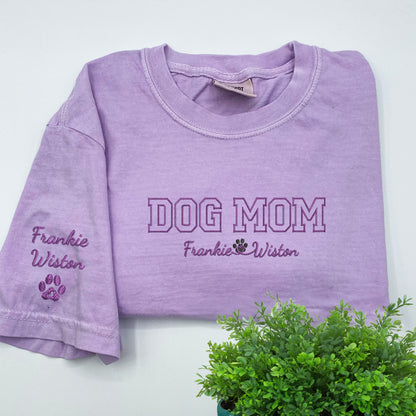 Custom Embroidered Dog Mom with Names T-Shirt