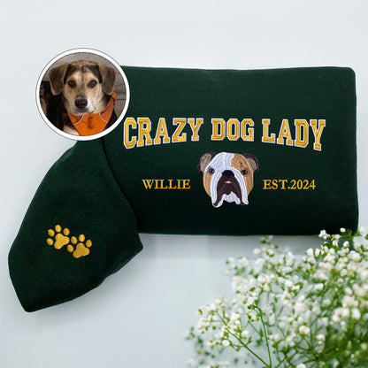 Custom Embroidered Varsity Crazy Dog Lady Hoodie