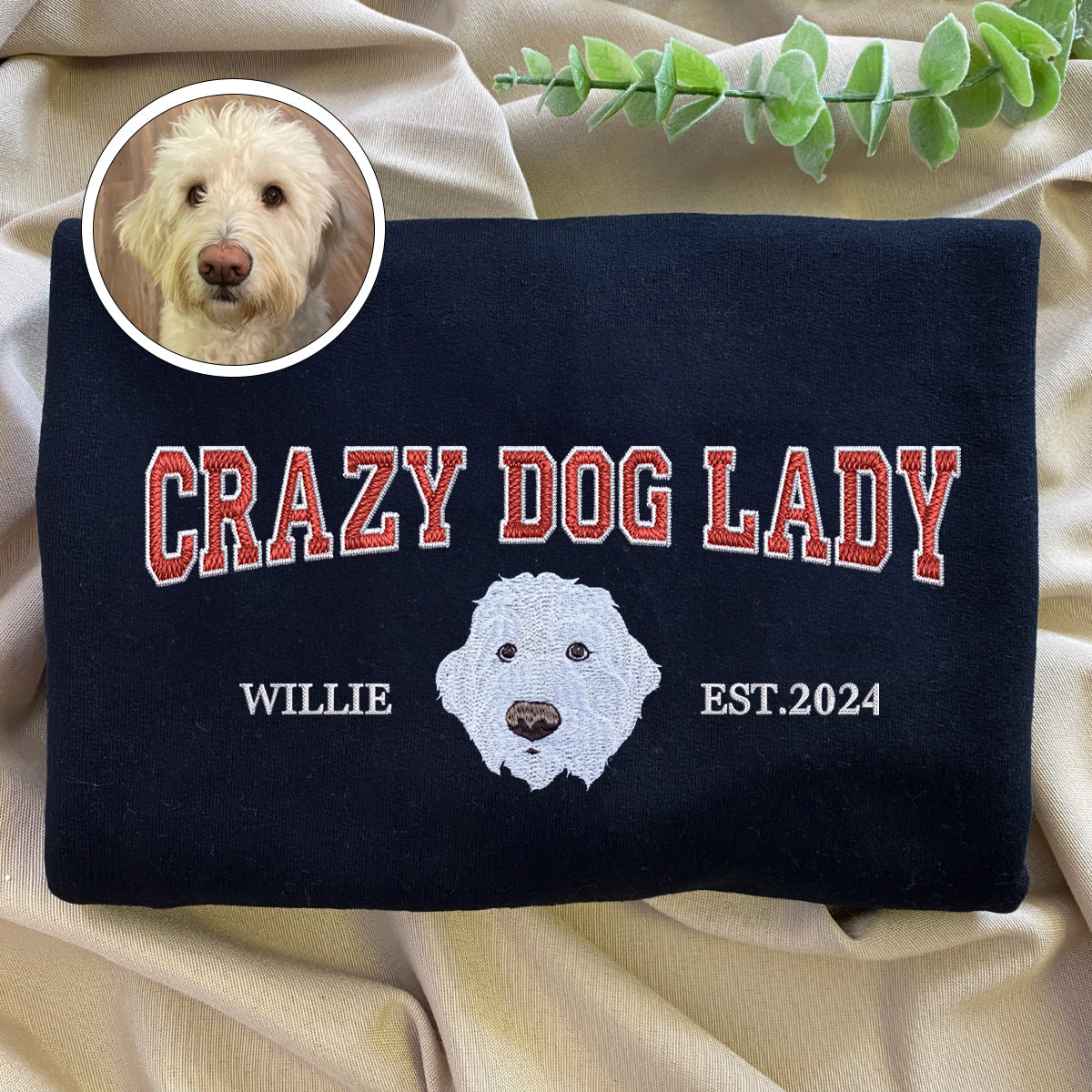 Custom Embroidered Varsity Crazy Dog Lady Hoodie