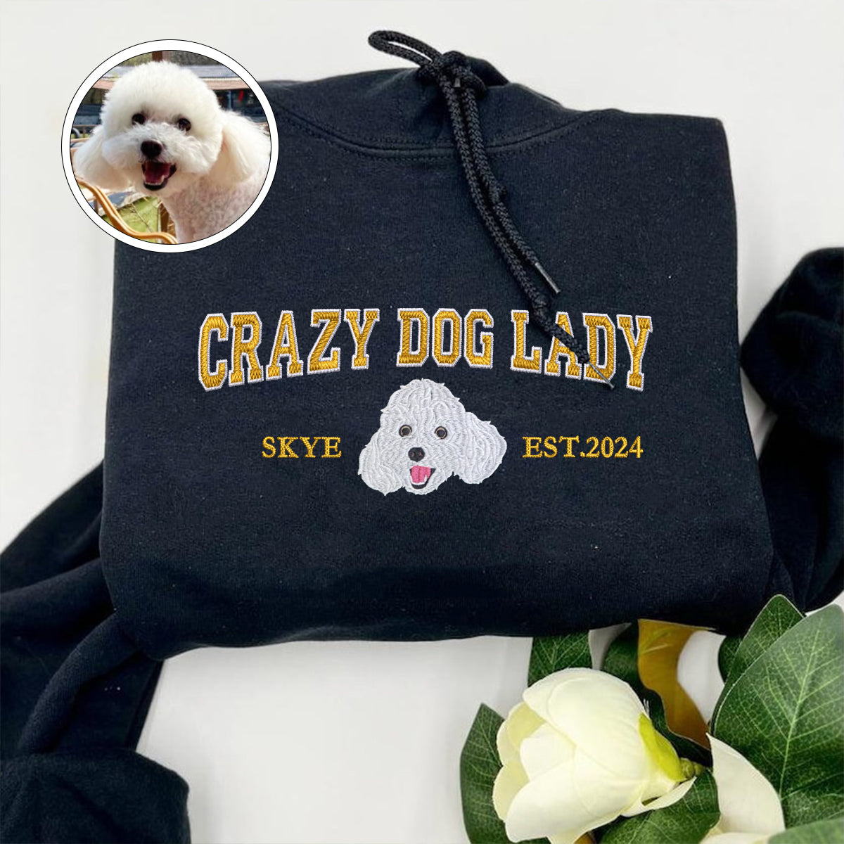 Custom Embroidered Varsity Crazy Dog Lady Hoodie