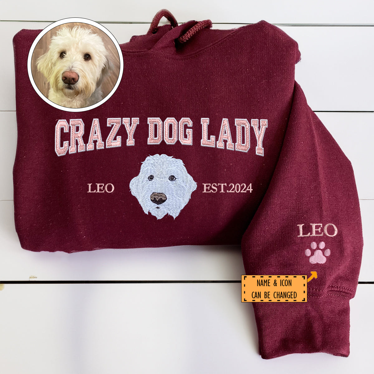 Custom Embroidered Varsity Crazy Dog Lady Hoodie