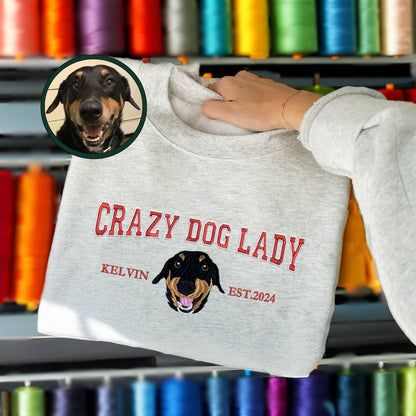 Custom Embroidered Varsity Crazy Dog Lady Sweatshirt