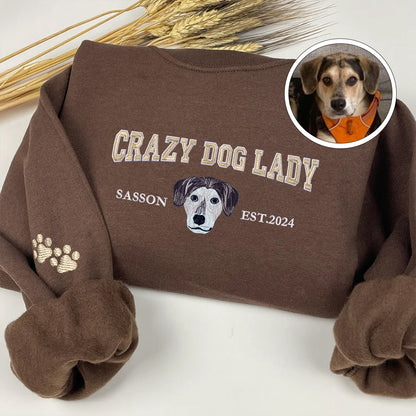 Custom Embroidered Varsity Crazy Dog Lady Sweatshirt