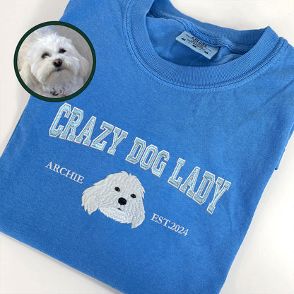 Custom Embroidered Varsity Crazy Dog Lady T-Shirt