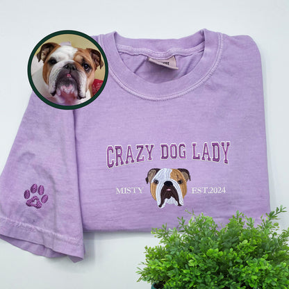 Custom Embroidered Varsity Crazy Dog Lady T-Shirt