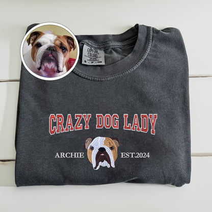 Custom Embroidered Varsity Crazy Dog Lady T-Shirt