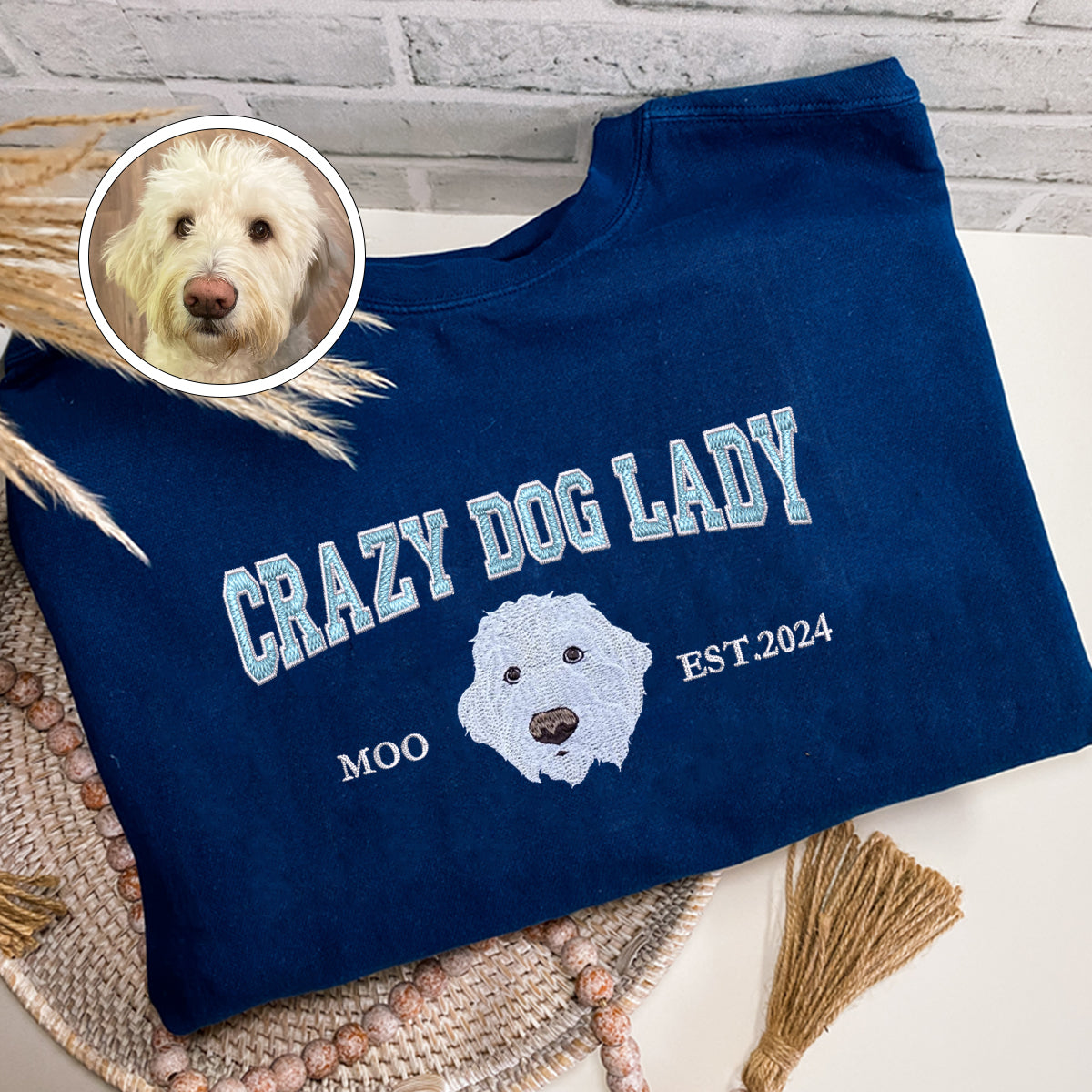 Custom Embroidered Varsity Crazy Dog Lady T-Shirt