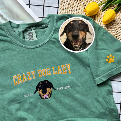 Custom Embroidered Varsity Crazy Dog Lady T-Shirt