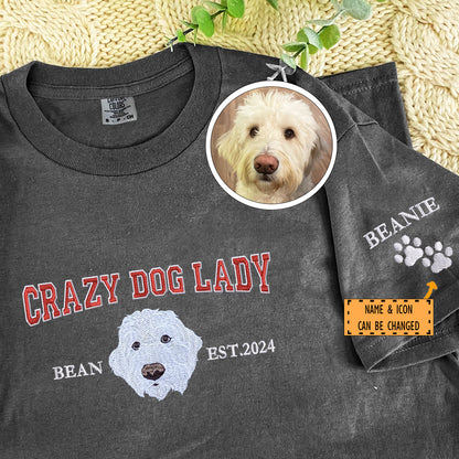 Custom Embroidered Varsity Crazy Dog Lady T-Shirt