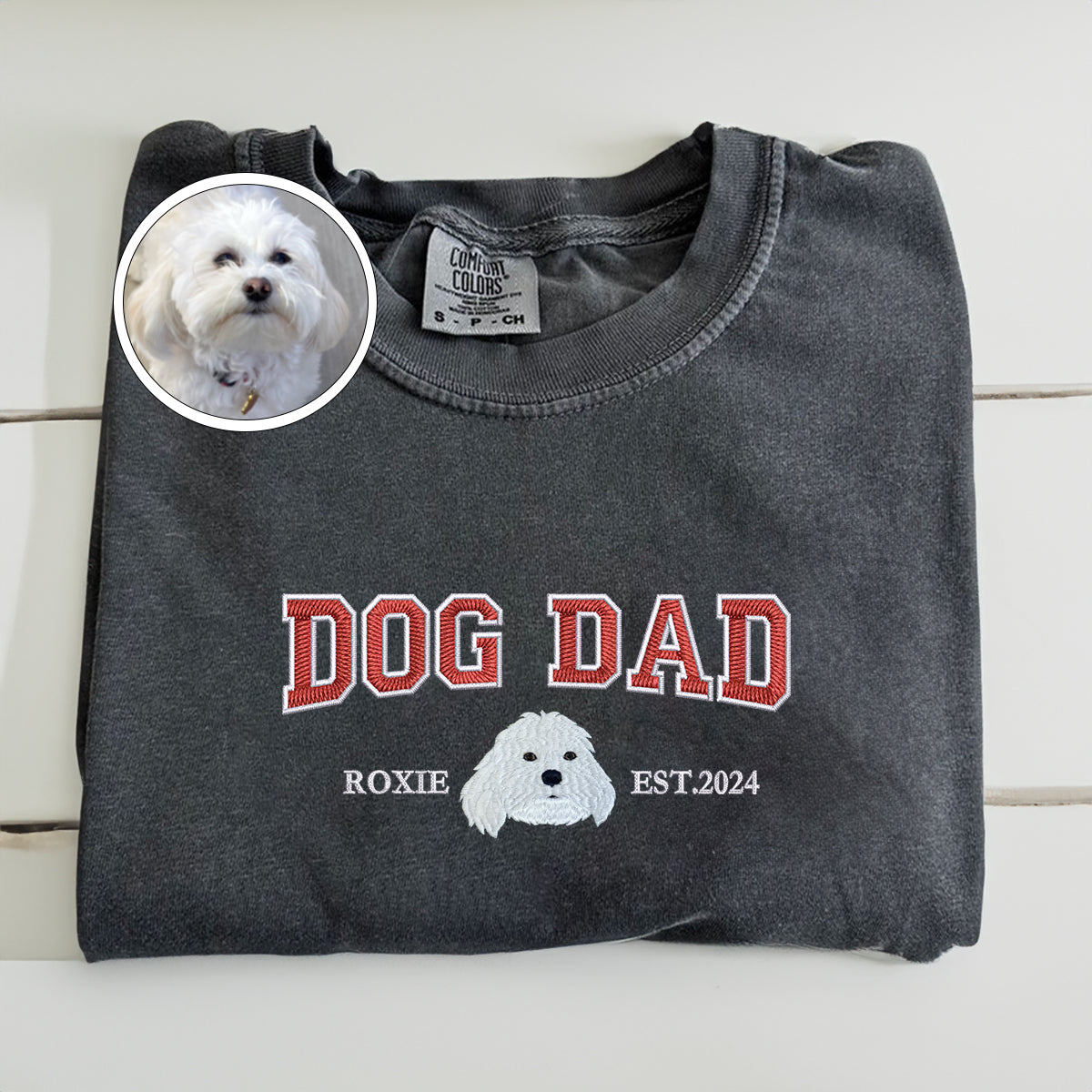 Custom Embroidered Varsity Dog Dad T-Shirt