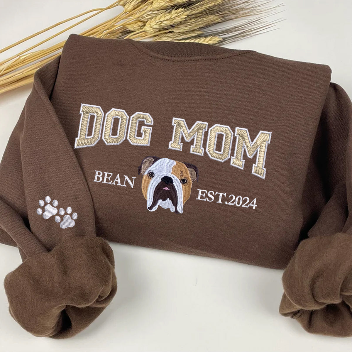 Custom Embroidered Varsity Dog Mom Sweatshirt