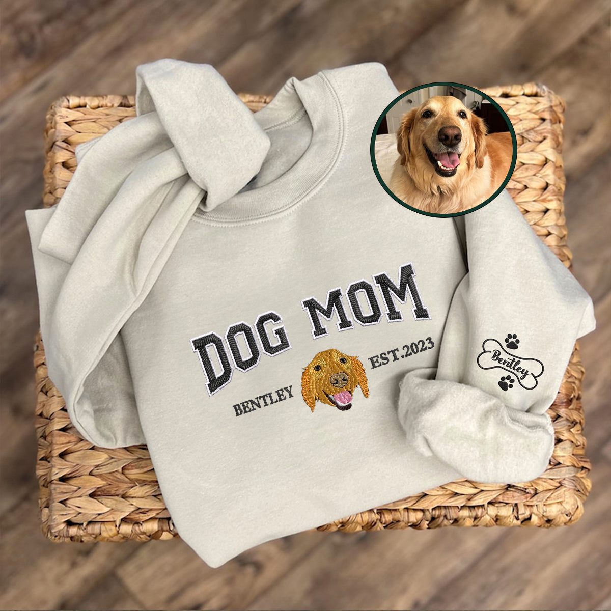 Custom Embroidered Varsity Dog Mom Sweatshirt